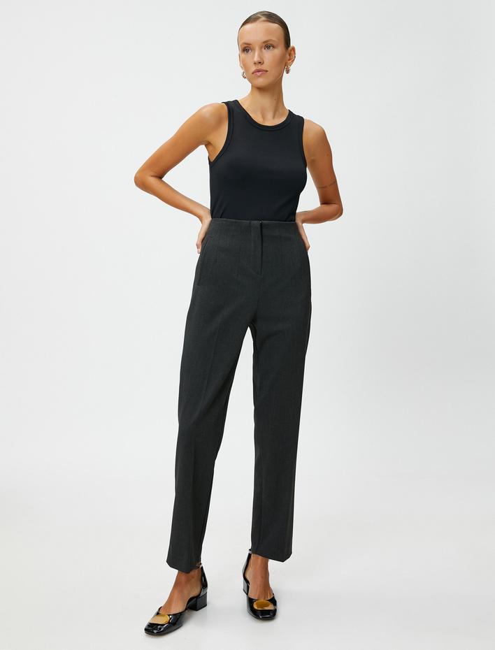  Yüksek Bel Kumaş Pantolon Dikiş Detaylı