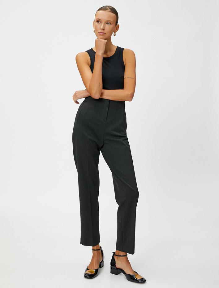  Yüksek Bel Kumaş Pantolon Dikiş Detaylı