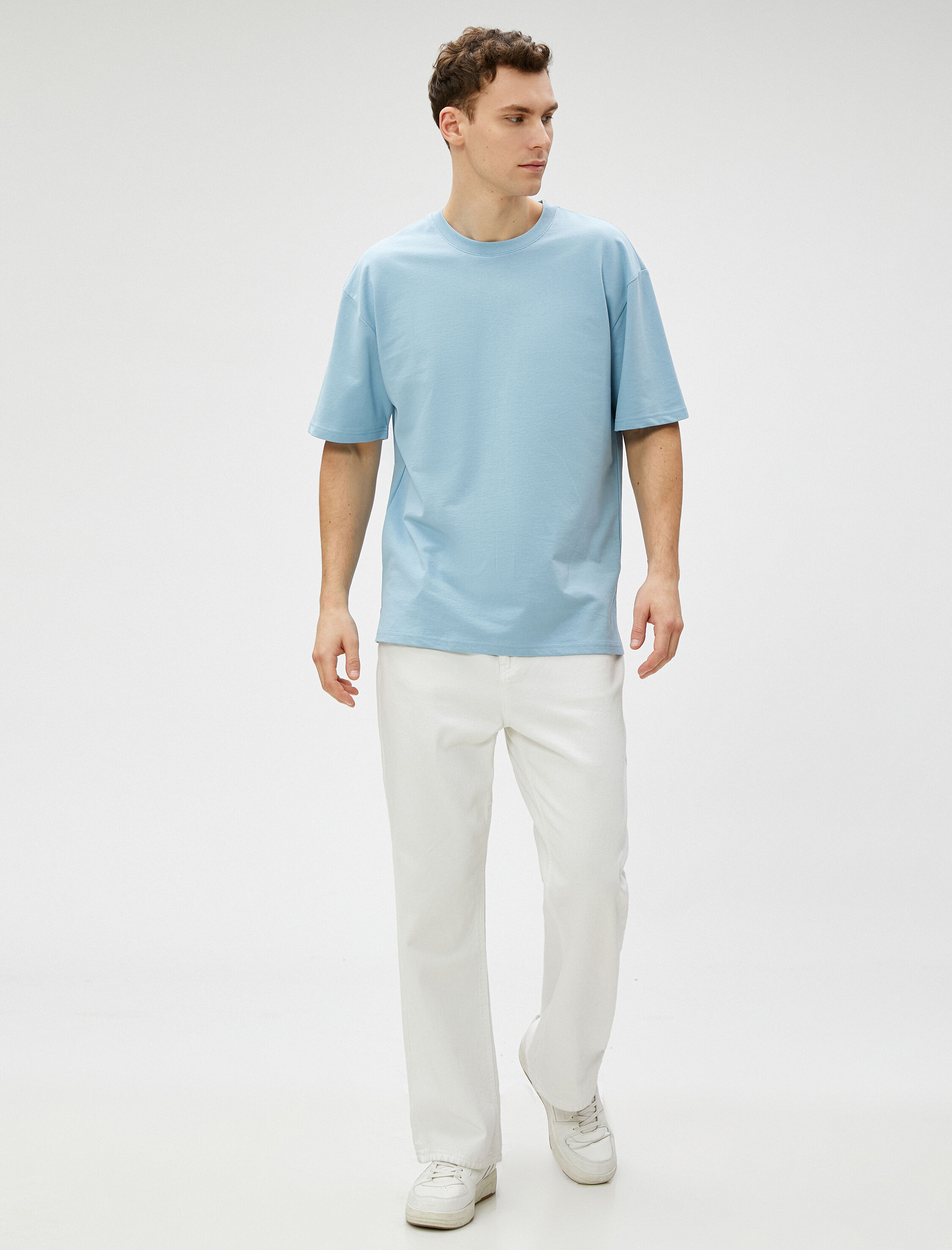   Basic Oversize Tişört Bisiklet Yaka Kısa Kollu Pamuklu