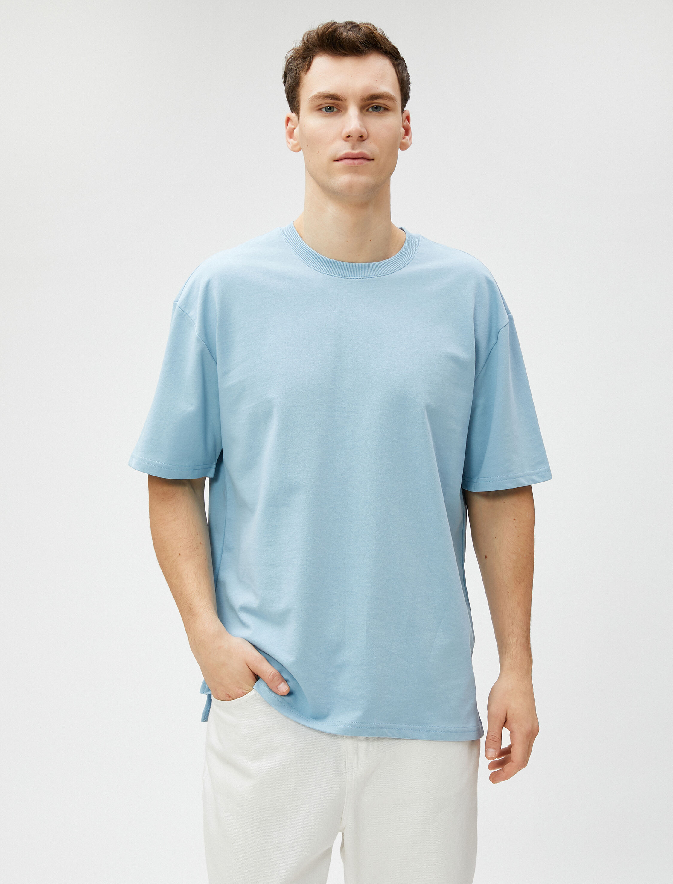   Basic Oversize Tişört Bisiklet Yaka Kısa Kollu Pamuklu