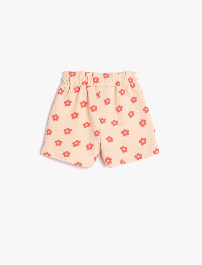 Kız Bebek Şort Çiçekli Dokulu Beli Lastikli Pamuklu