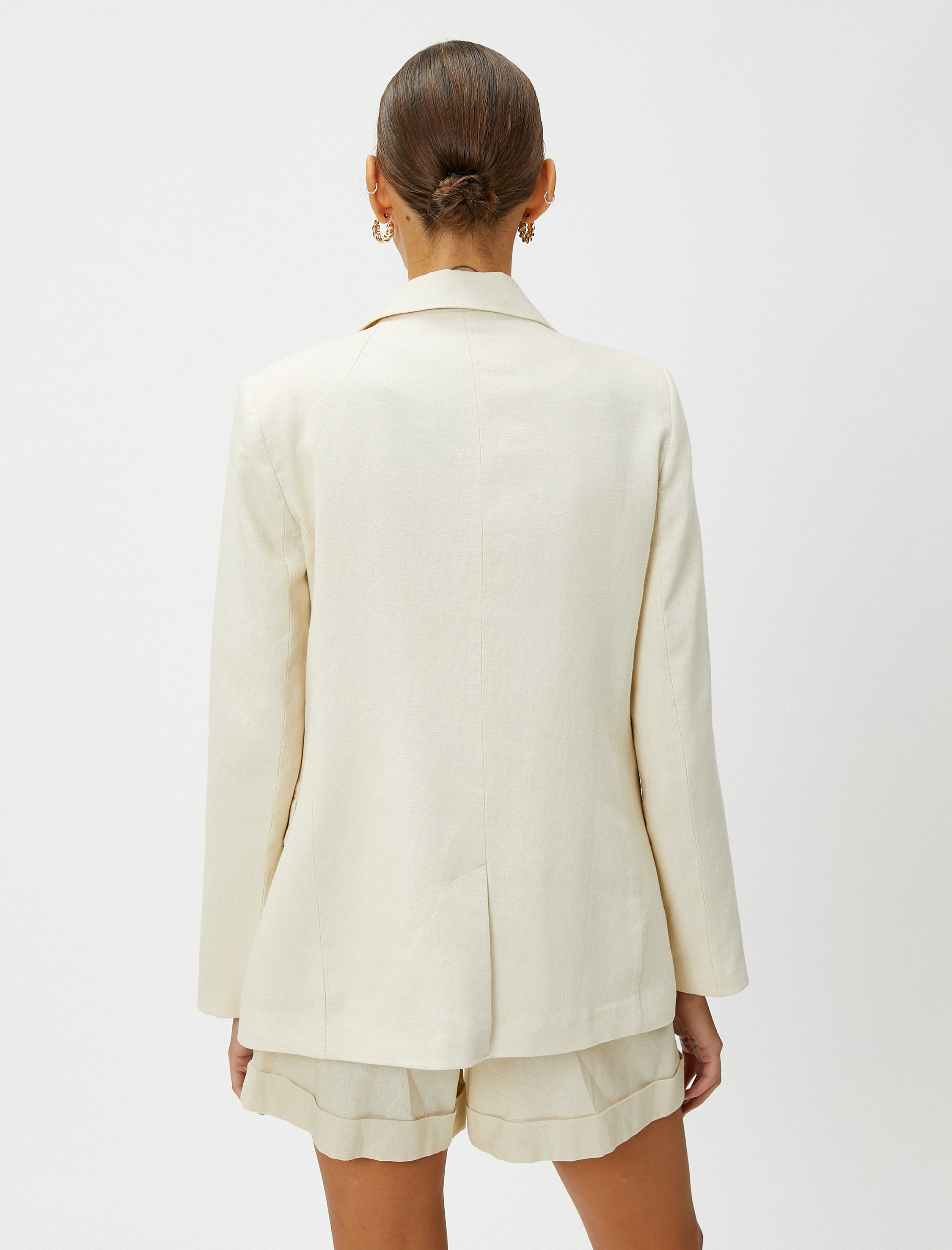   Cep Kapaklı Keten Karışımlı Blazer Ceket