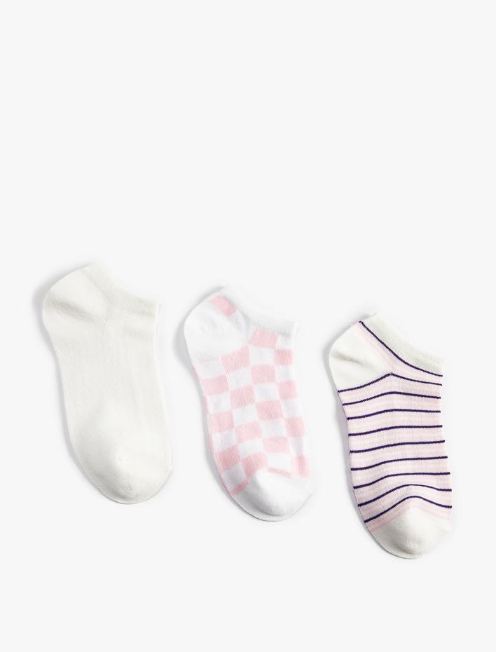 Kadın Damalı 3'lü Patik Çorap Seti Çok Renkli Pamuklu