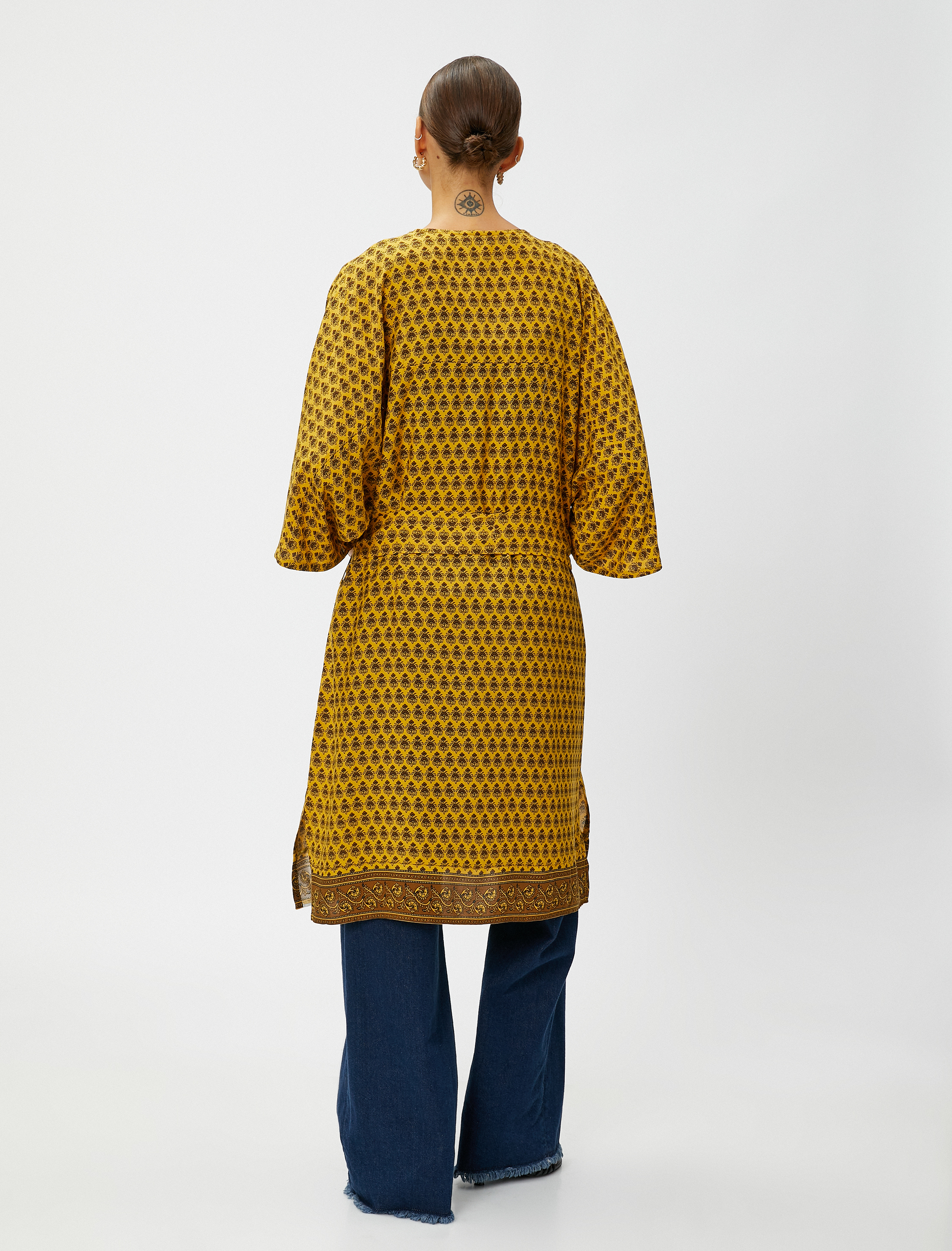   Çiçekli Kimono Midi Boy Kemerli