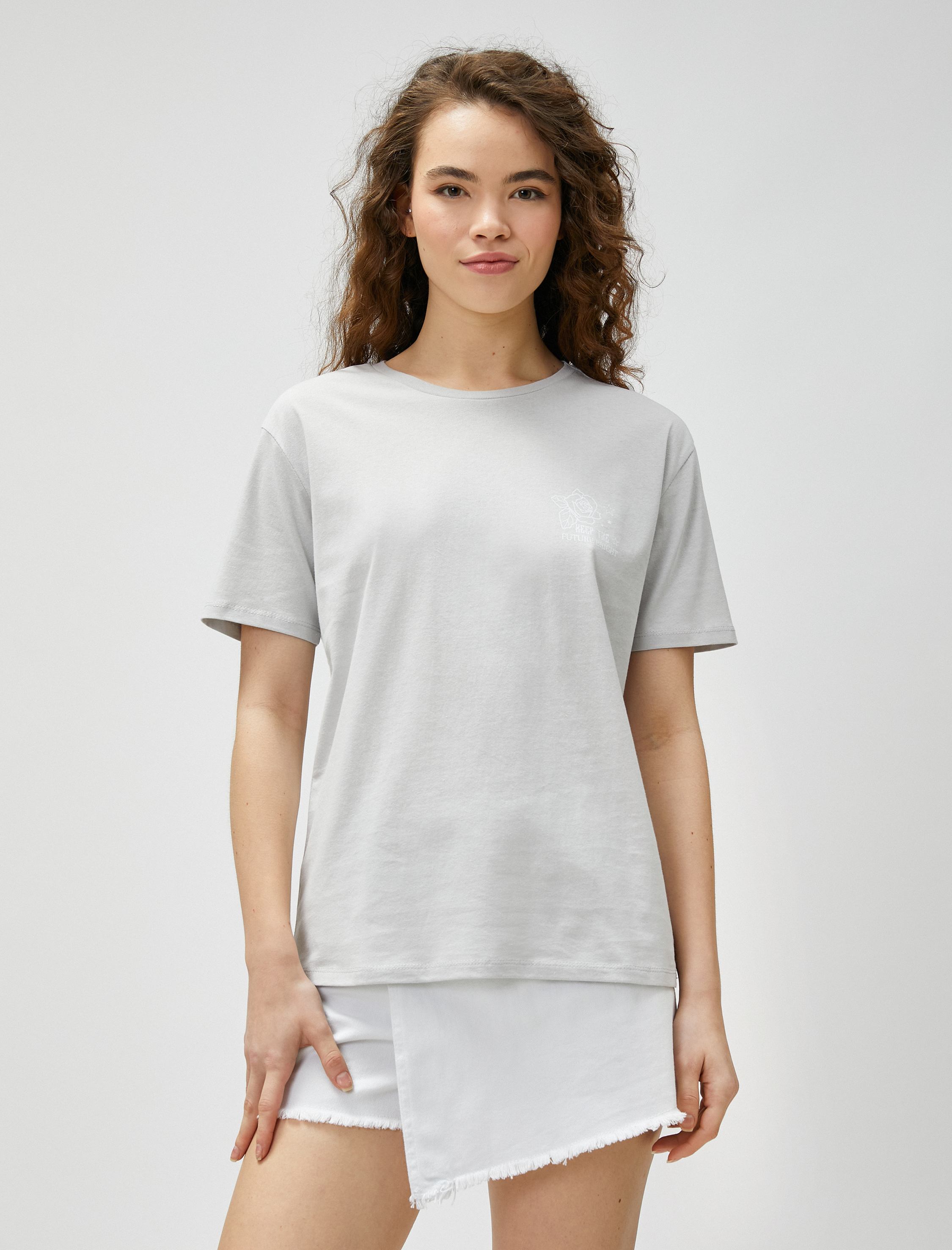   Oversize Tişört Sırt Baskılı Bisiklet Yaka Kısa Kollu Pamuklu