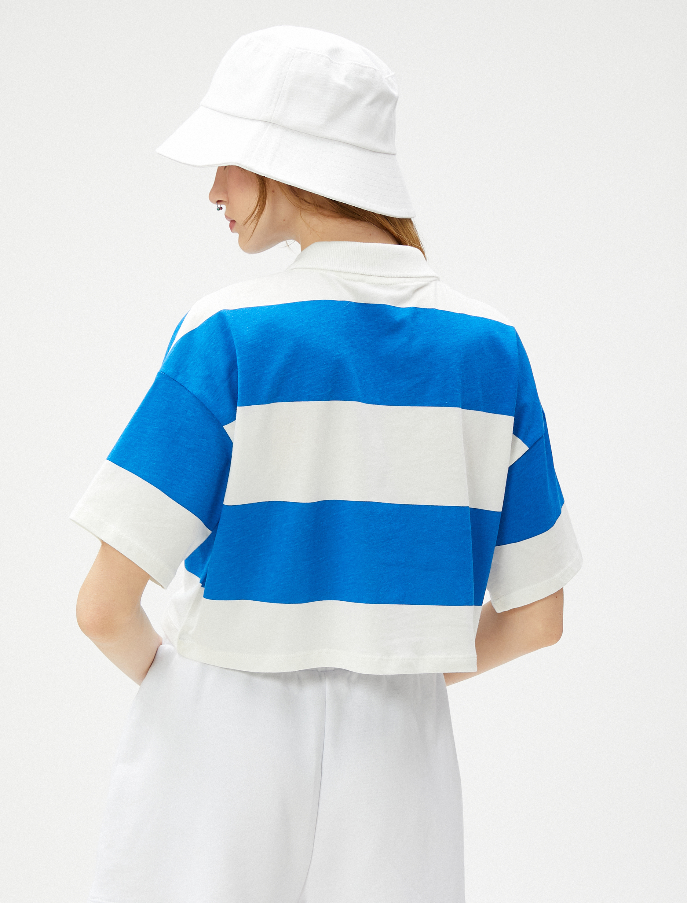   Crop Rugby Tişört Polo Yaka Kolej Baskılı Kısa Kollu Pamuklu