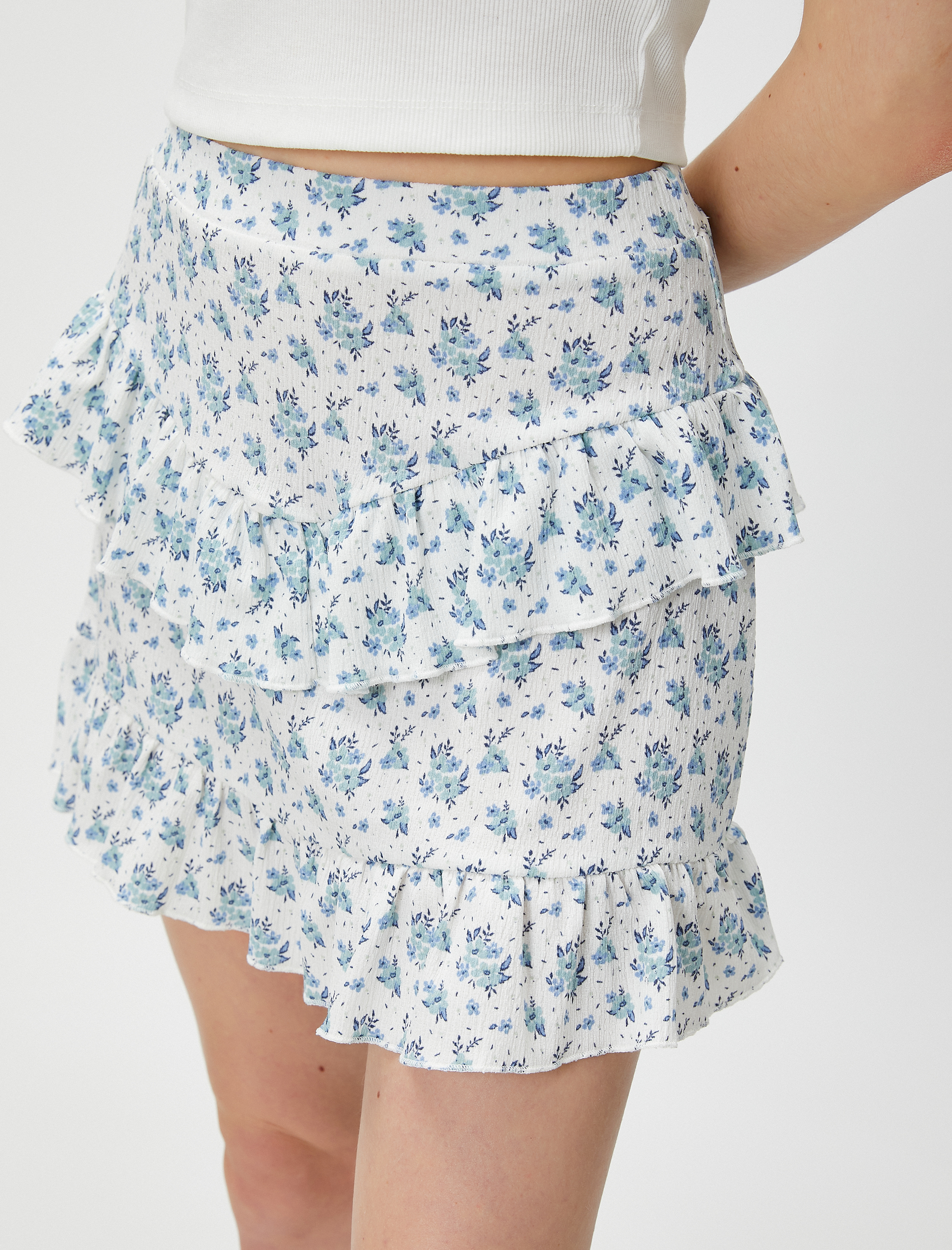   Katlı Mini Etek Beli Lastikli