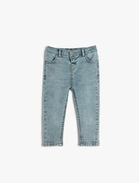 Kot Pantolon Beli Lastikli Cepli Pamuklu - Straight Jean