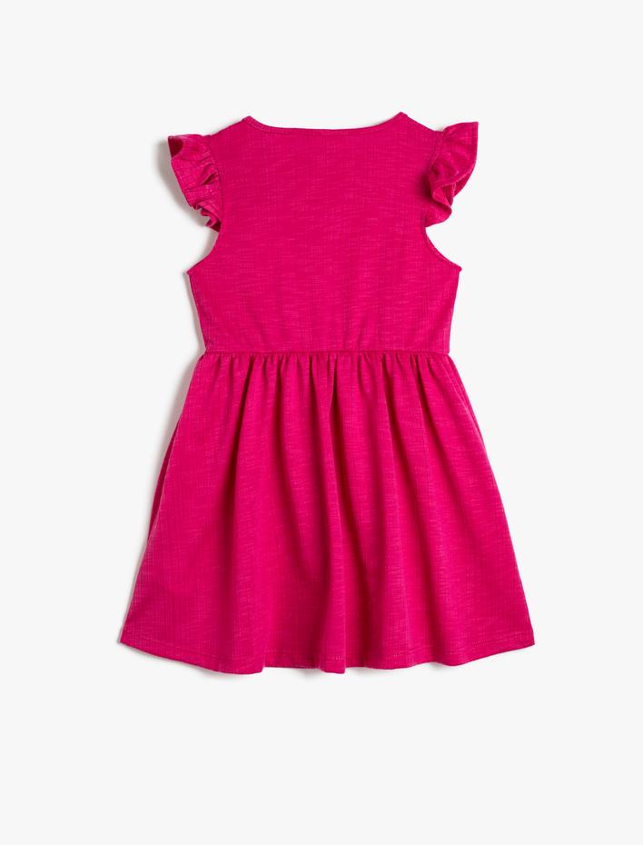 Kız Çocuk Elbise Diz Üstü Kolsuz Fırfırlı Yuvarlak Yaka