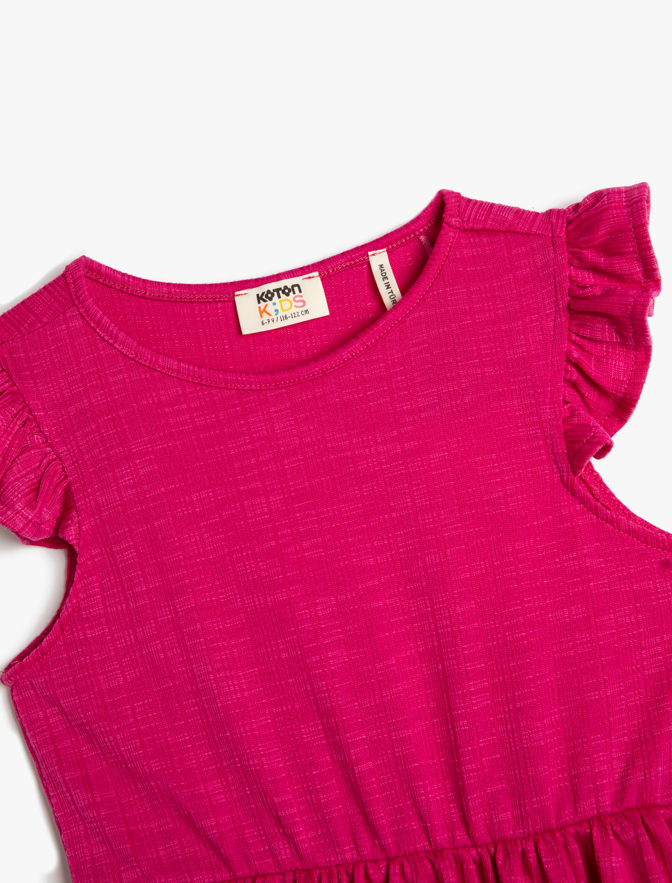  Kız Çocuk Elbise Diz Üstü Kolsuz Fırfırlı Yuvarlak Yaka