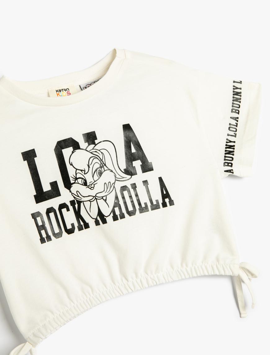  Kız Çocuk Crop Oversize Lola Bunny Tişört Lisanslı Beli Lastikli Bağlamalı Pamuklu