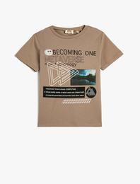 Tişört Kısa Kollu Bisiklet Yaka Baskılı Pamuklu