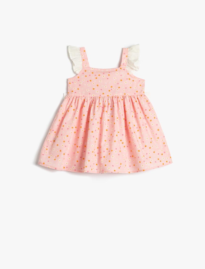  Kız Bebek Elbise Çiçekli Askılı Fırfırlı Fiyonk Detaylı