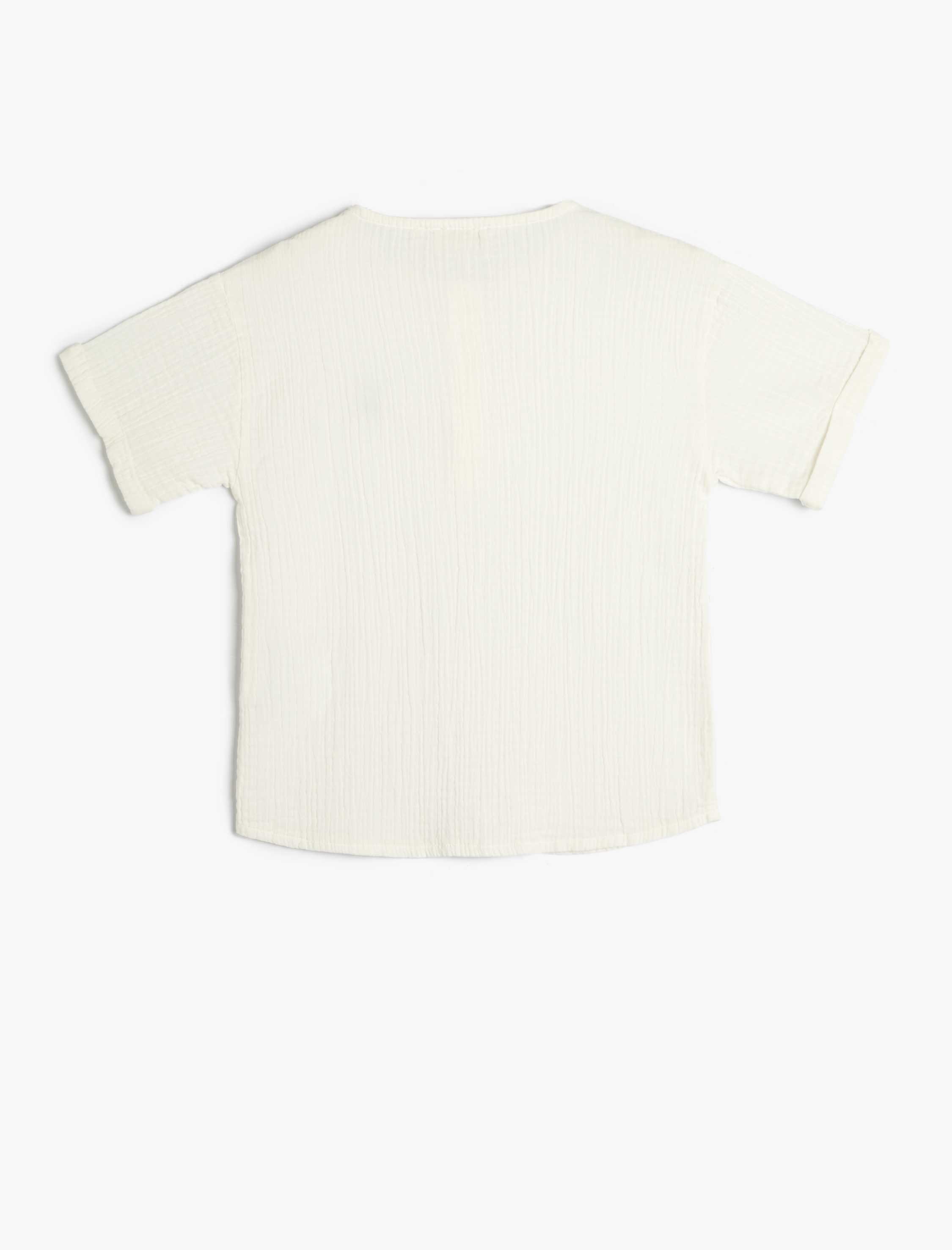  Erkek Çocuk Tişört Pamuklu Müslin Kumaş Kısa Kollu Düğmeli Yuvarlak Yaka