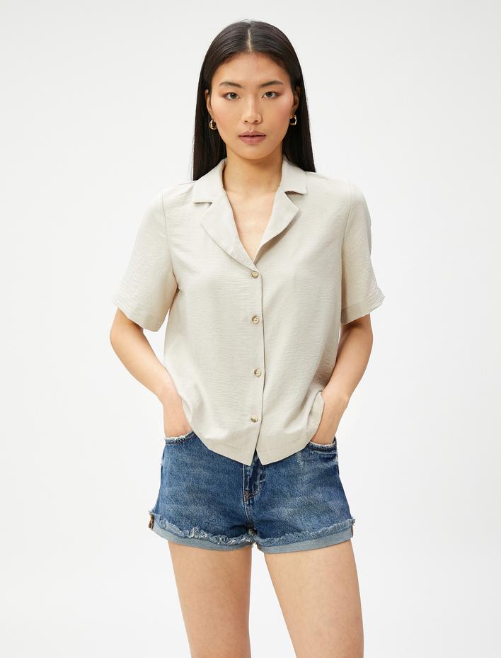  Kısa Kollu Düğmeli Gömlek Ceket Yaka