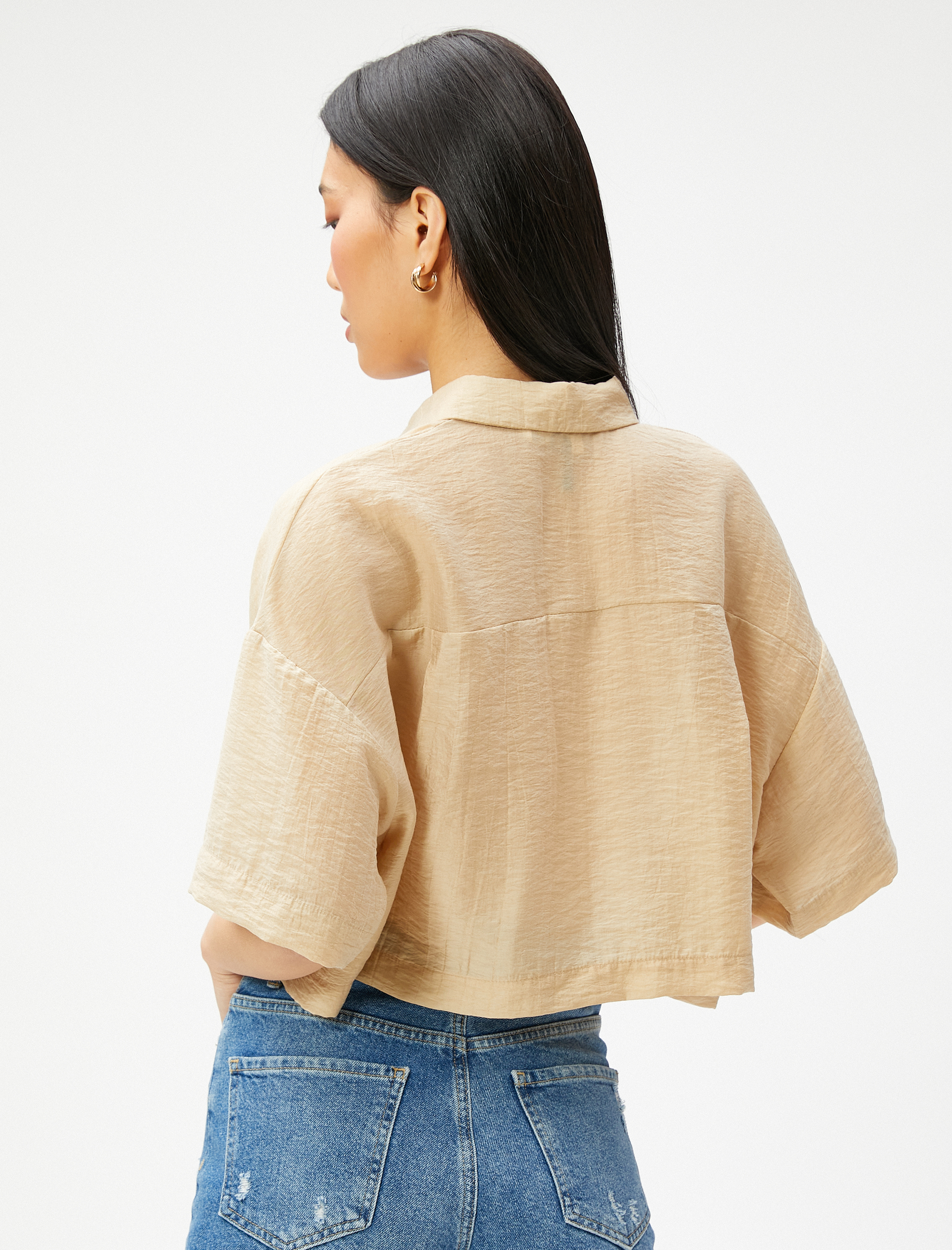   Crop Gömlek Cepli Kısa Kollu