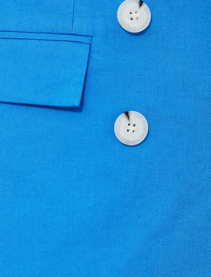   Ayşegül Afacan X Koton - Kruvaze Düğmeli Keten Karışımlı Blazer Ceket