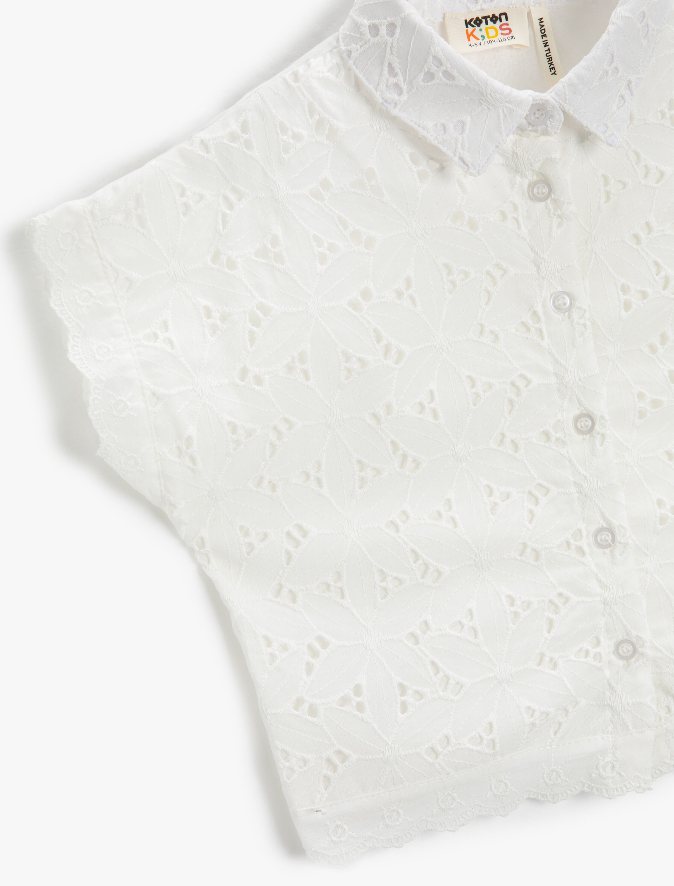  Kız Çocuk Crop Oversize Gömlek Kısa Kollu Dantelli