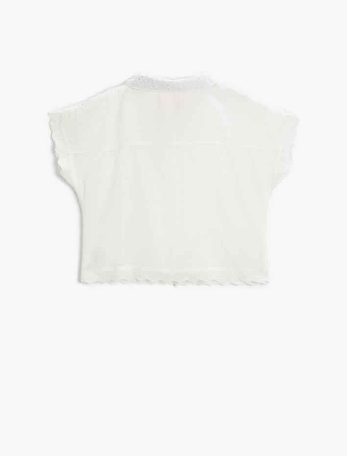 Kız Çocuk Crop Oversize Gömlek Kısa Kollu Dantelli