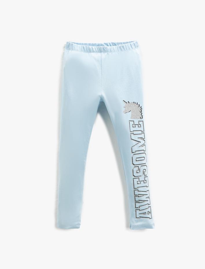 Kız Çocuk Unicorn Tayt Beli Lastikli Pamuklu