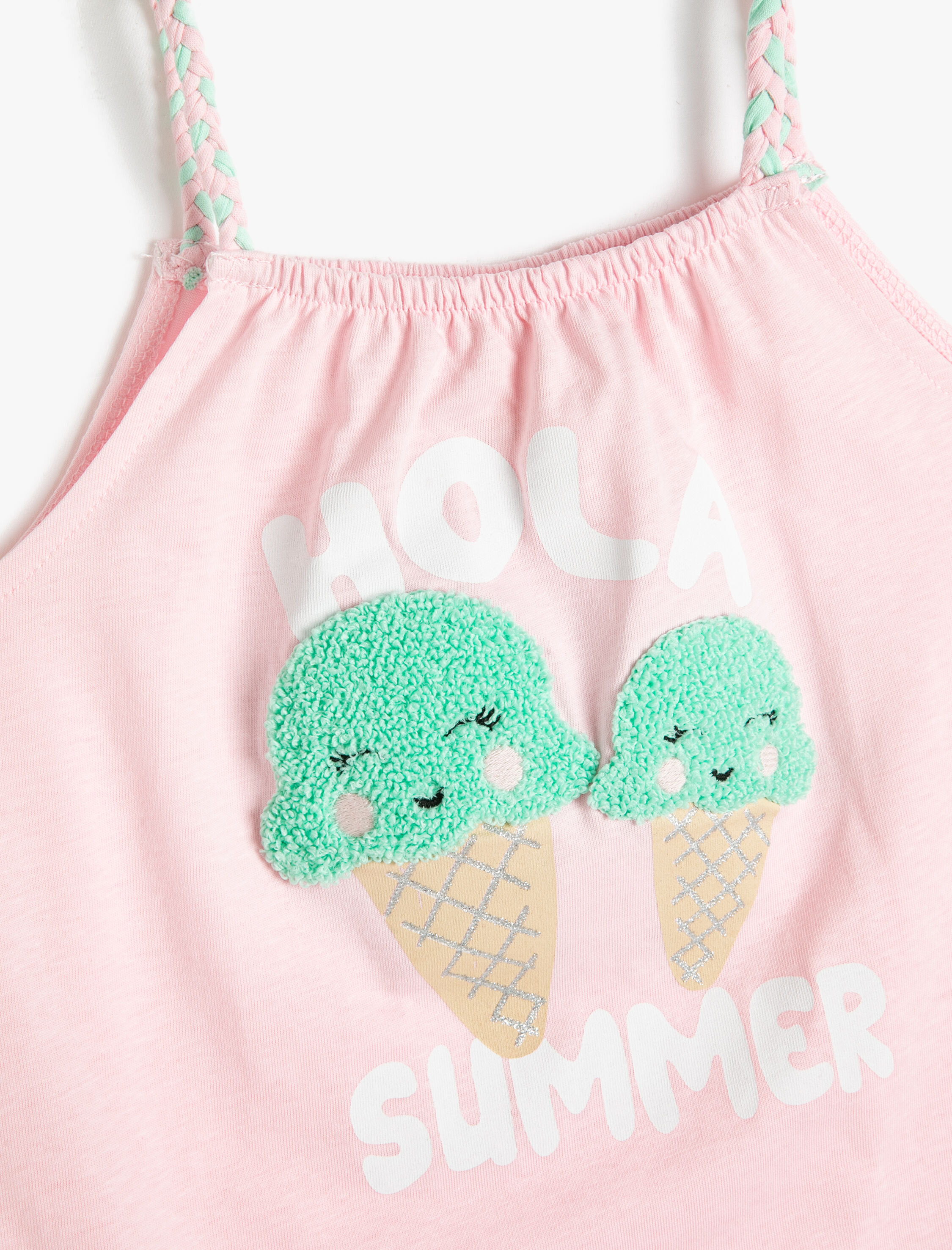  Kız Bebek Elbise Askılı Baskılı Fırfır Detaylı Pamuklu