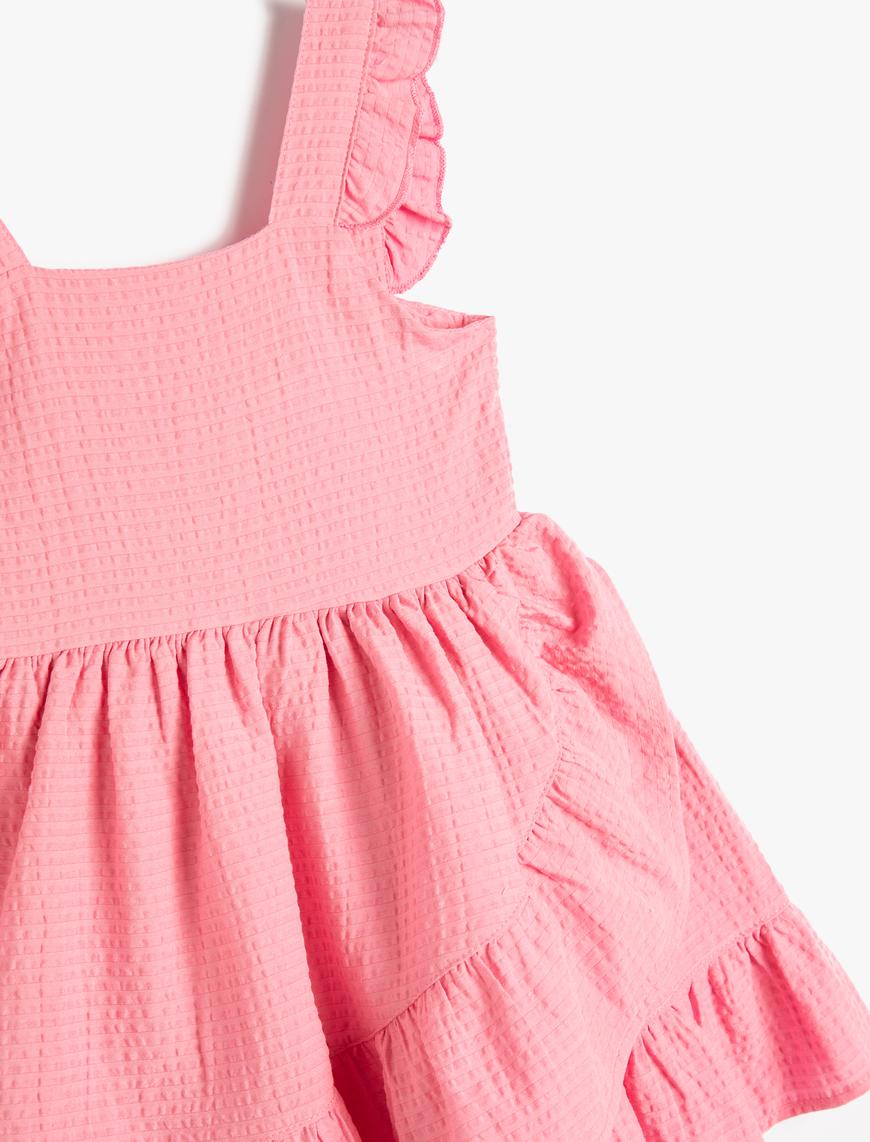  Kız Bebek Elbise Fırfırlı Askılı Kare Yaka Katlı