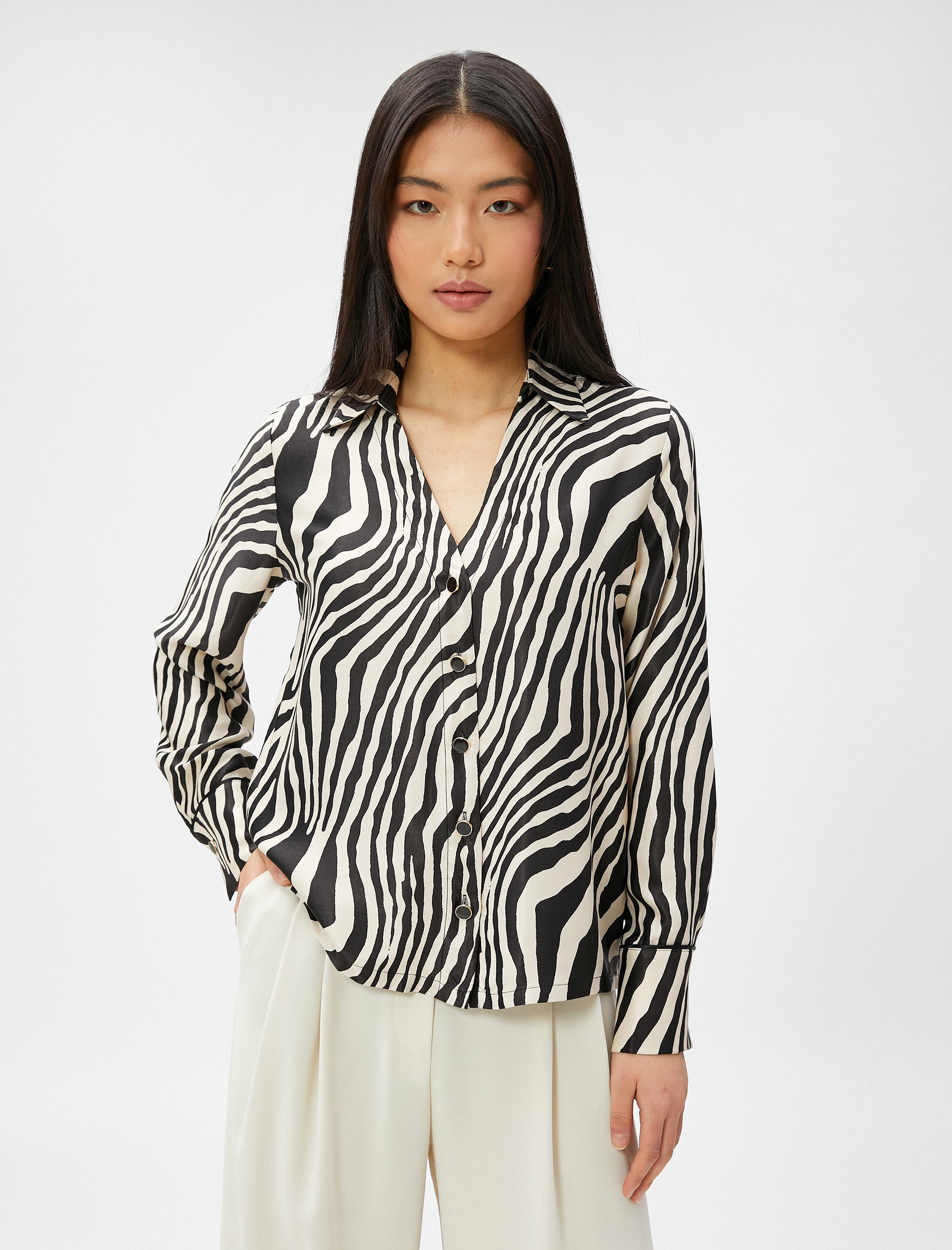   Zebra Desenli Saten Gömlek