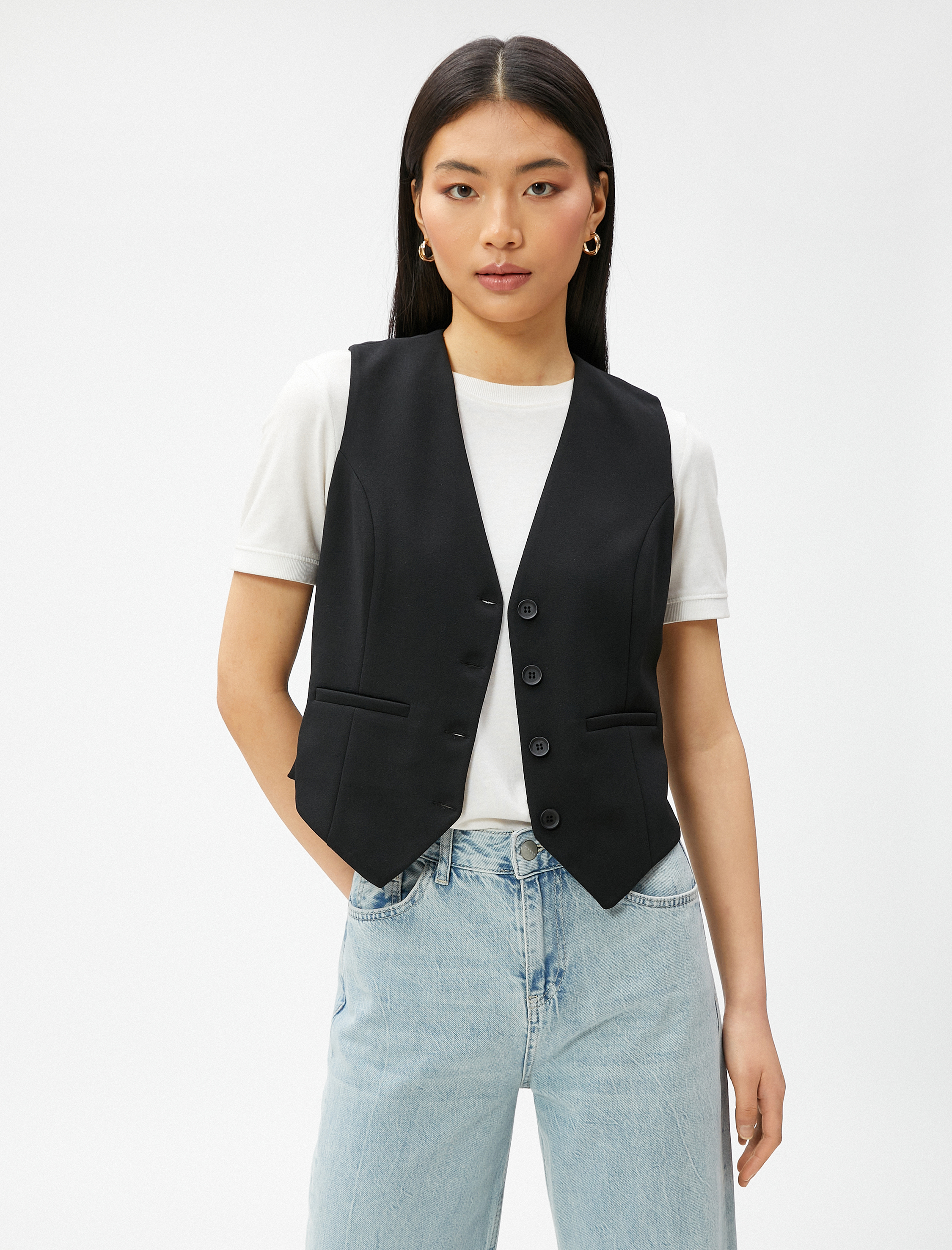   Crop Blazer Yelek Cep Detaylı