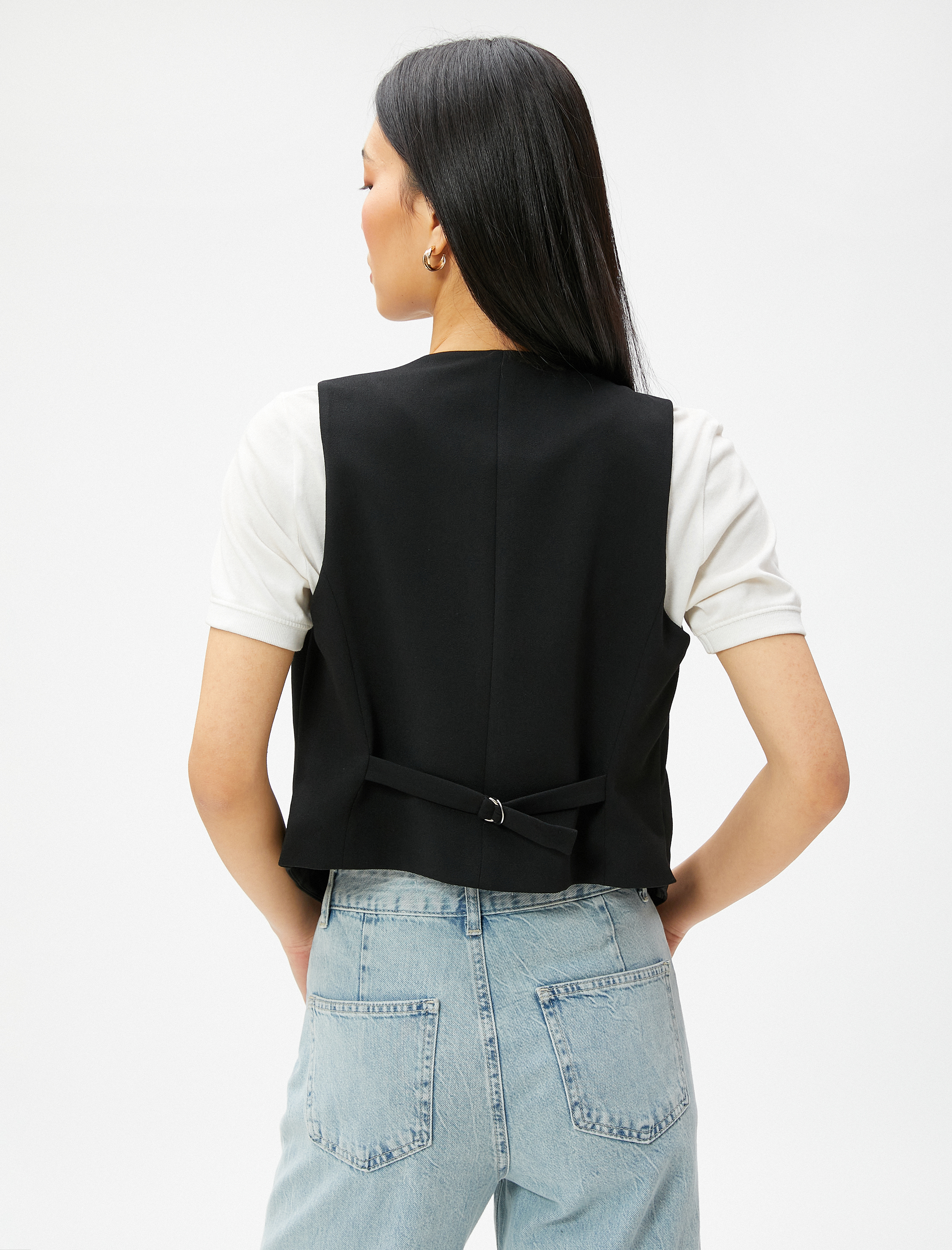   Crop Blazer Yelek Cep Detaylı