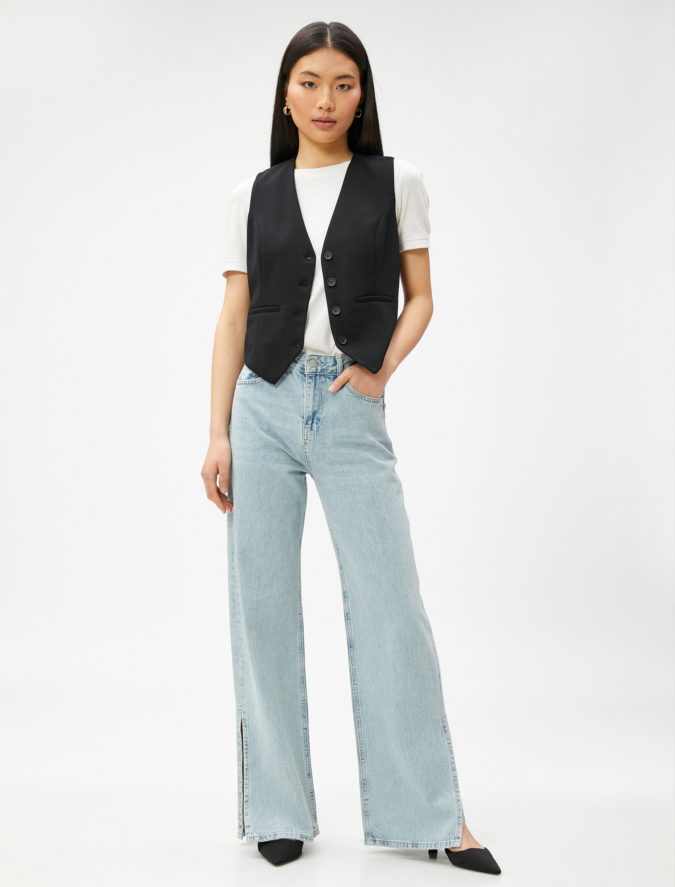   Crop Blazer Yelek Cep Detaylı