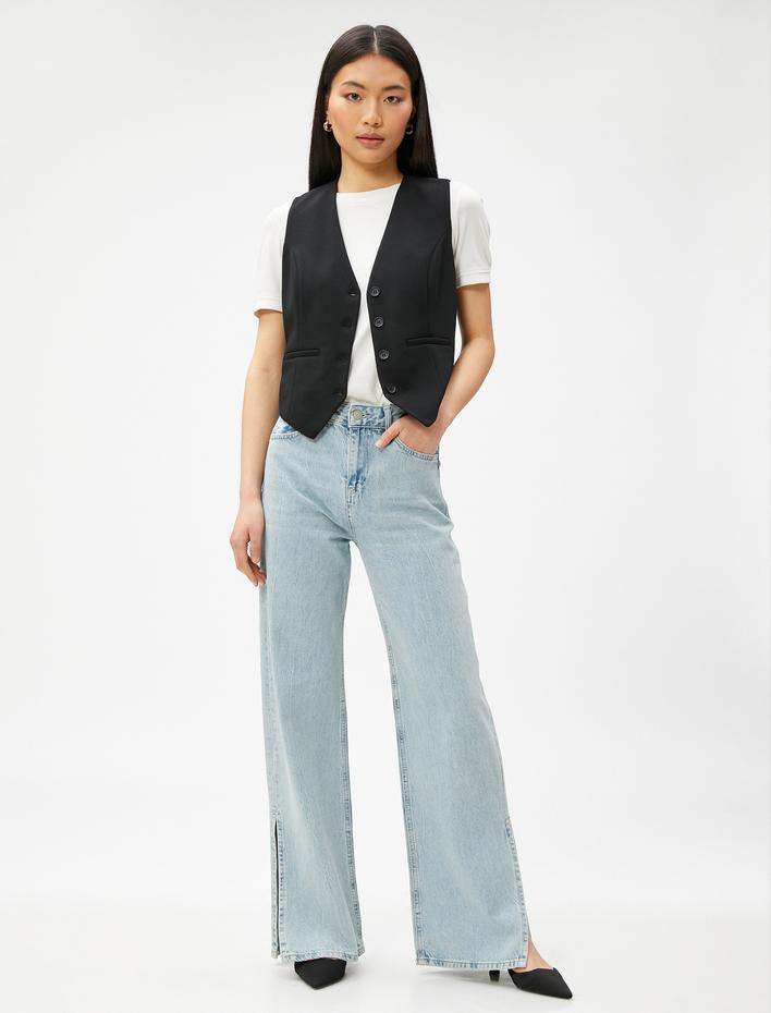  Crop Blazer Yelek Cep Detaylı