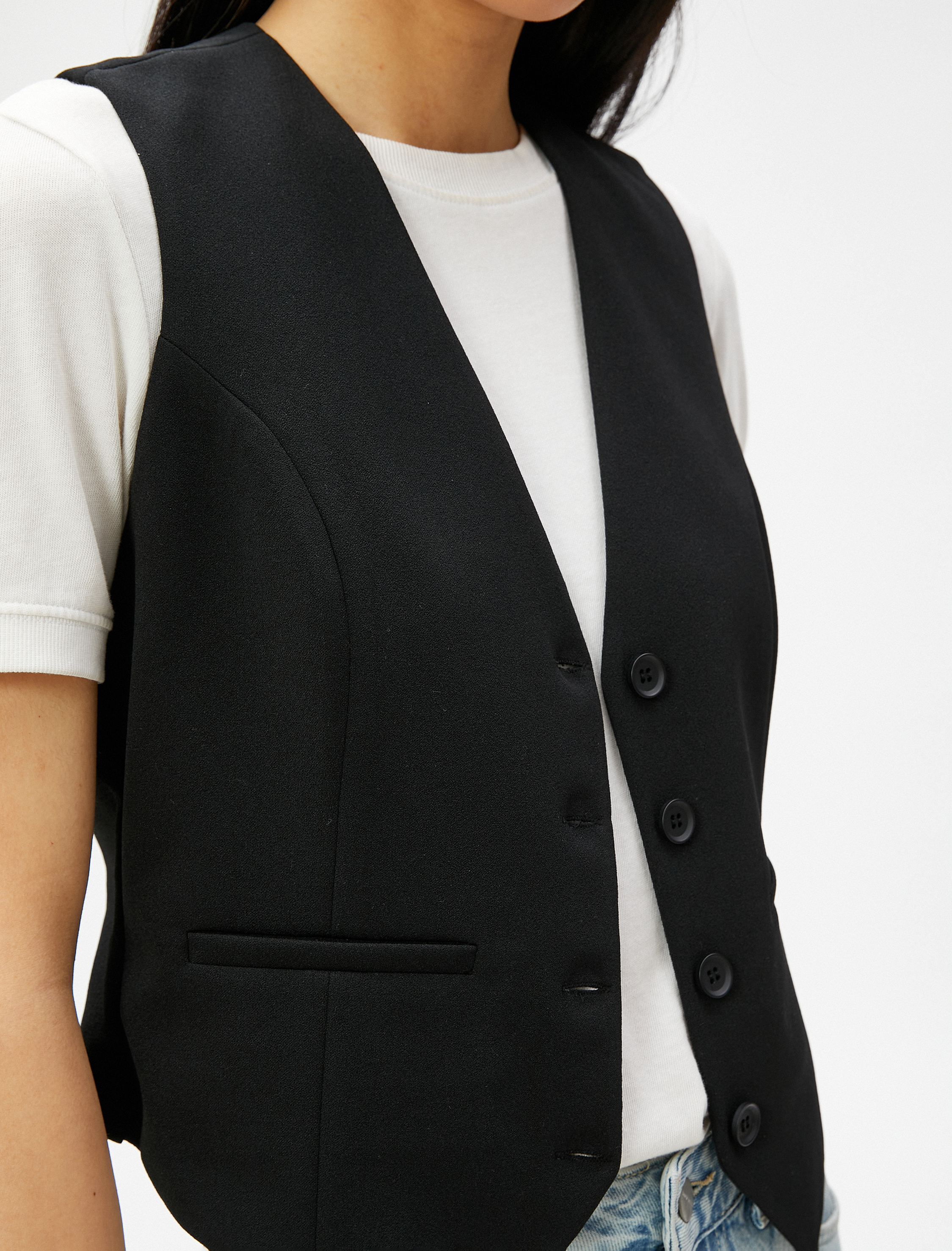   Crop Blazer Yelek Cep Detaylı