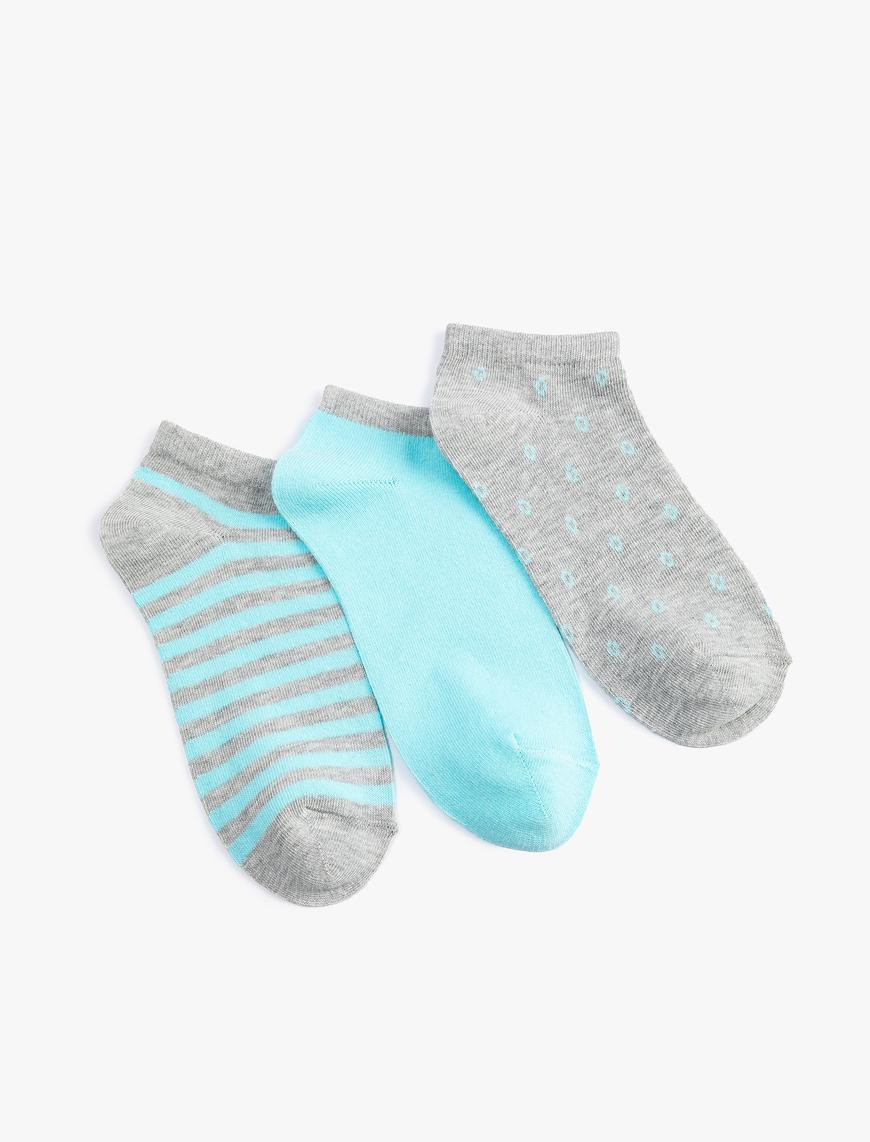  Kadın Çizgili 3'lü Patik Çorap Seti Çok Renkli