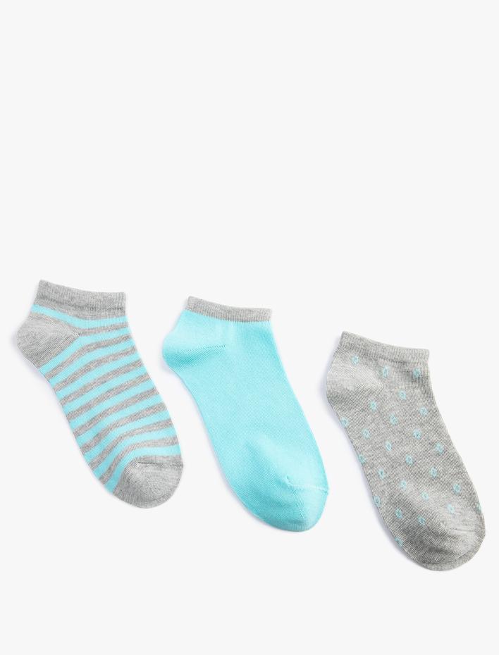 Kadın Çizgili 3'lü Patik Çorap Seti Çok Renkli