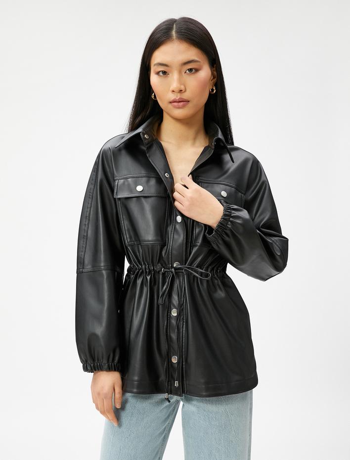  Suni Deri Ceket Cepli Beli Büzgülü