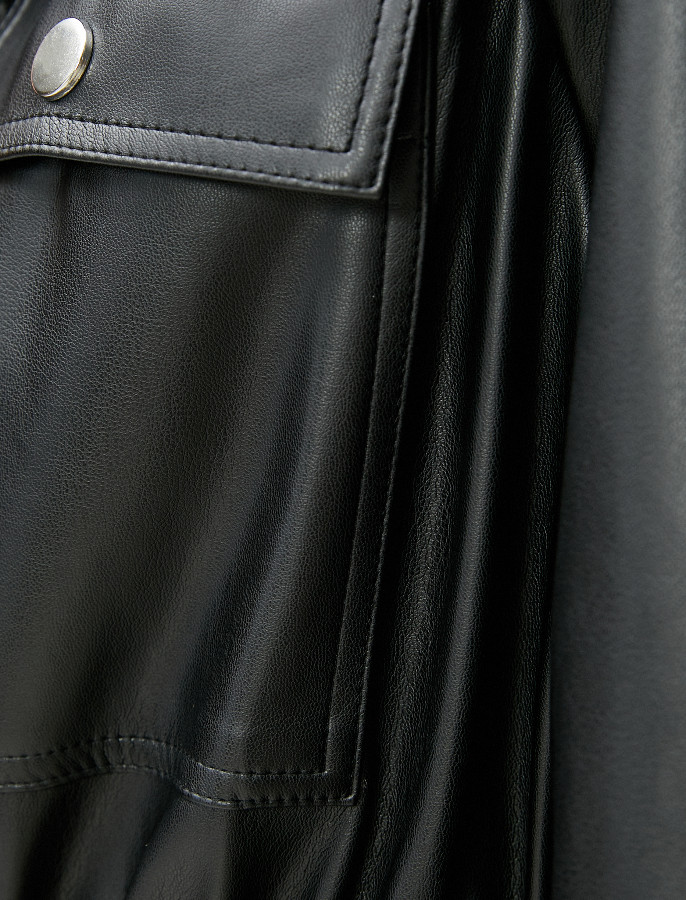   Suni Deri Ceket Cepli Beli Büzgülü