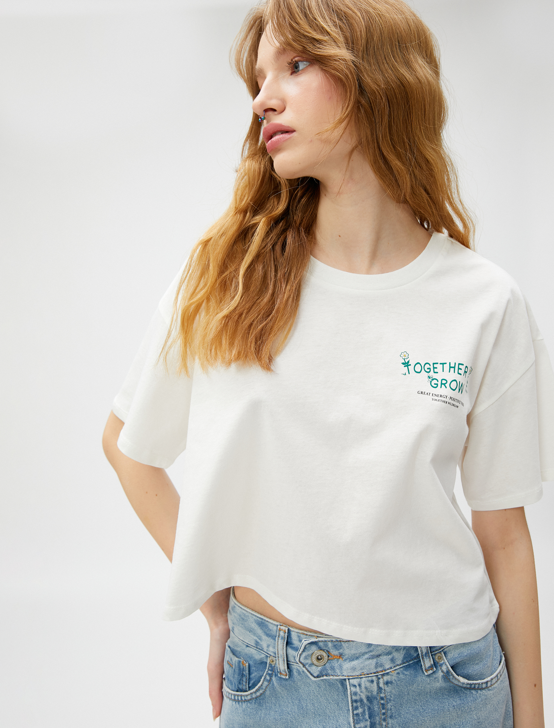   Slogan Baskılı Tişört Bisiklet Yaka Kısa Kollu Pamuklu