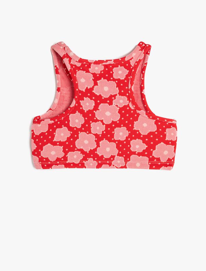 Kız Çocuk Atlet Crop Çiçekli Kolsuz Yuvarlak Yaka Dar Kalıp