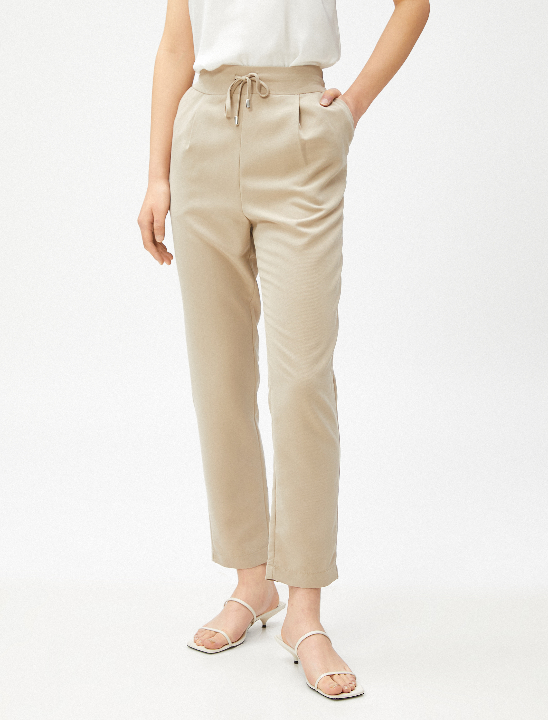   Cepli Beli Bağlamalı Pantolon Modal Karışımlı