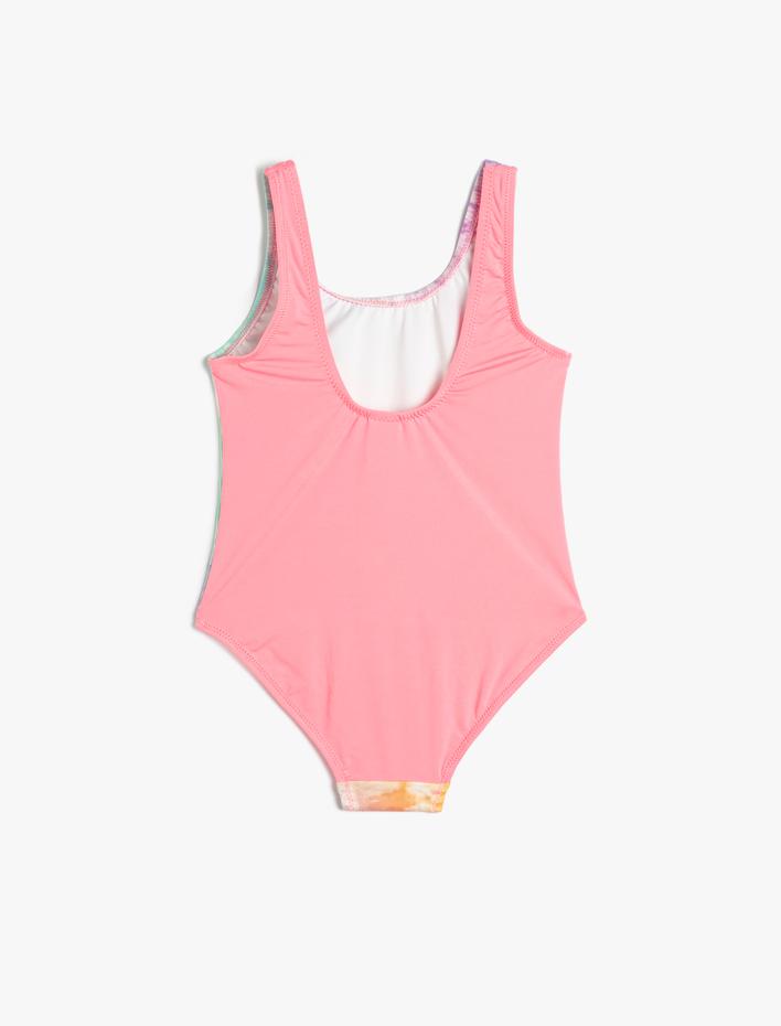 Kız Çocuk Yüzücü Mayo Degrade Parıltılı Baskılı Kalın Askılı U Yaka