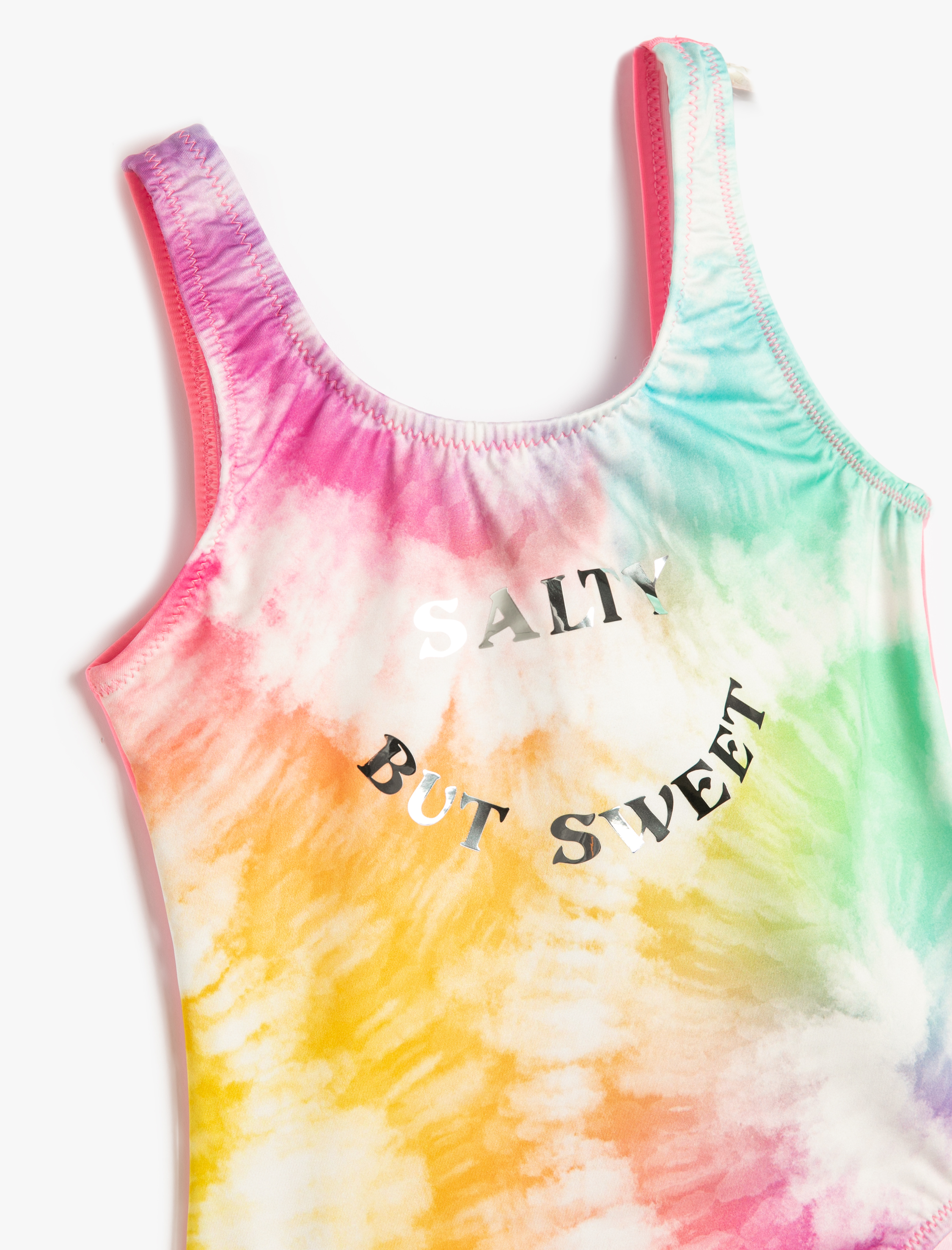  Kız Çocuk Yüzücü Mayo Degrade Parıltılı Baskılı Kalın Askılı U Yaka