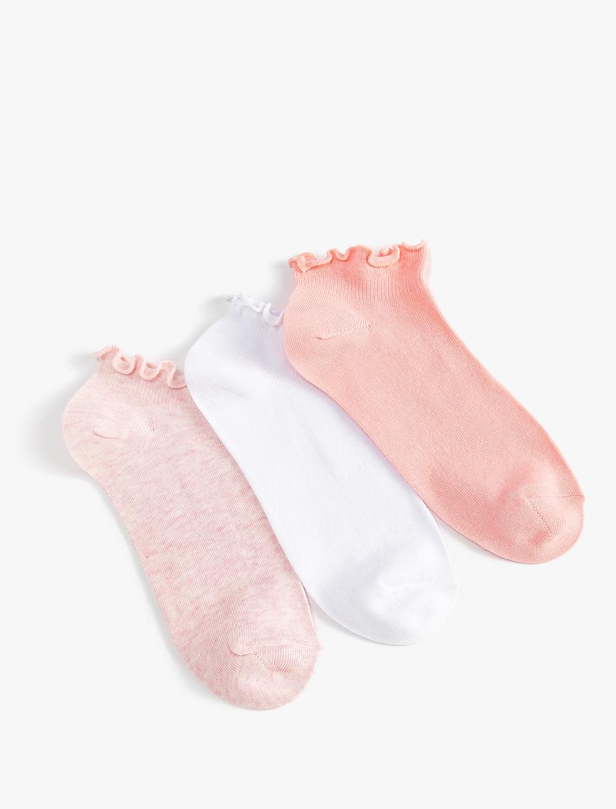  Kadın 3'lü Patik Çorap Seti Fırfır Detaylı Çok Renkli