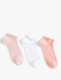 3'lü Patik Çorap Seti Fırfır Detaylı Çok Renkli