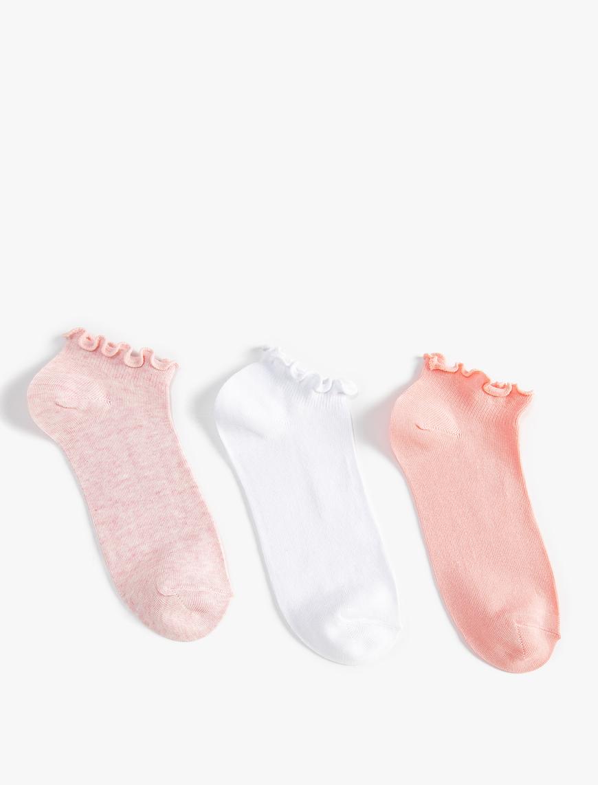  Kadın 3'lü Patik Çorap Seti Fırfır Detaylı Çok Renkli