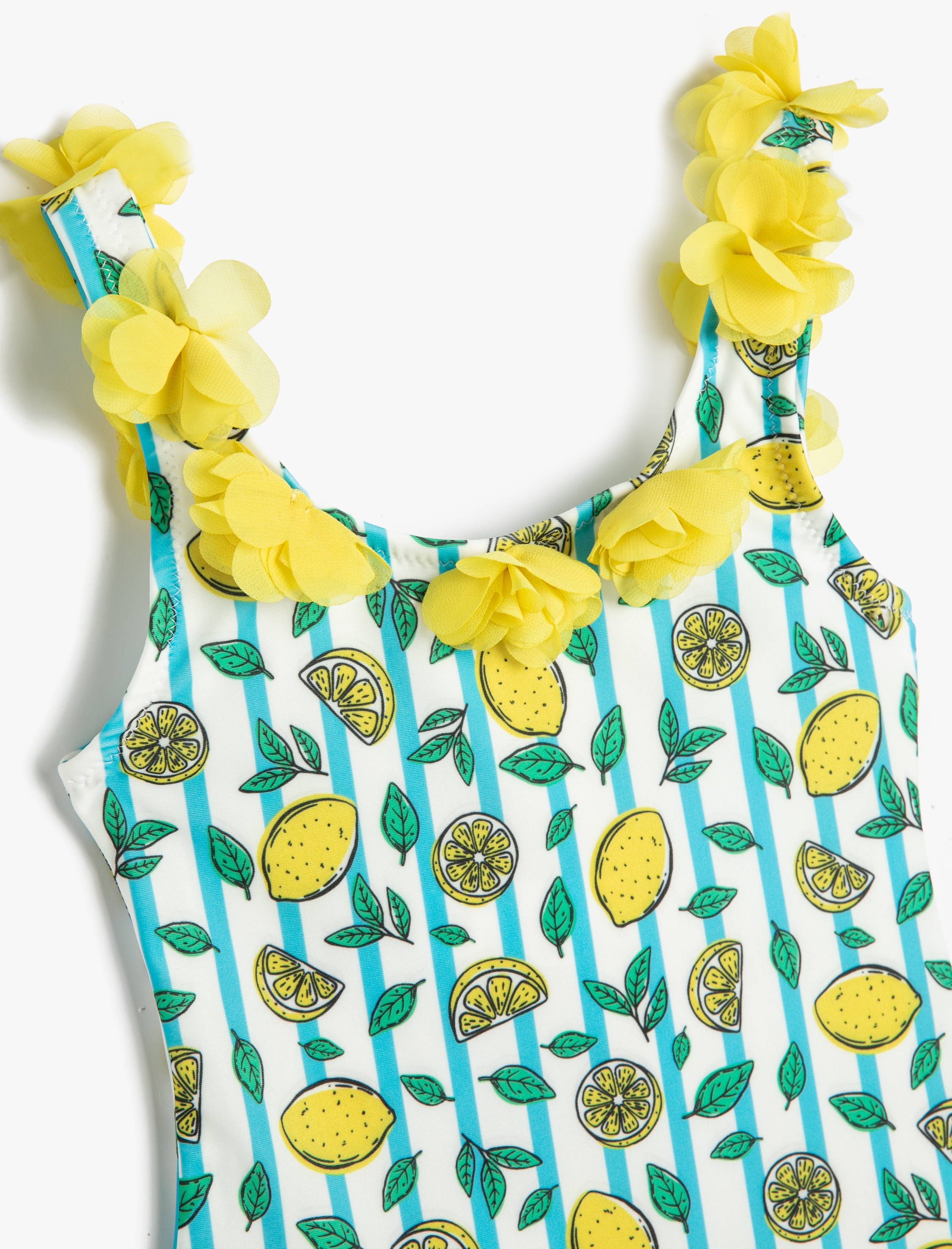  Kız Çocuk Mayo Aplike Detaylı Limon Baskılı Kalın Askılı