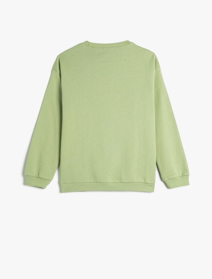 Kız Çocuk Sweat Baskılı Slogan Temalı Uzun Kollu Bisiklet Yaka