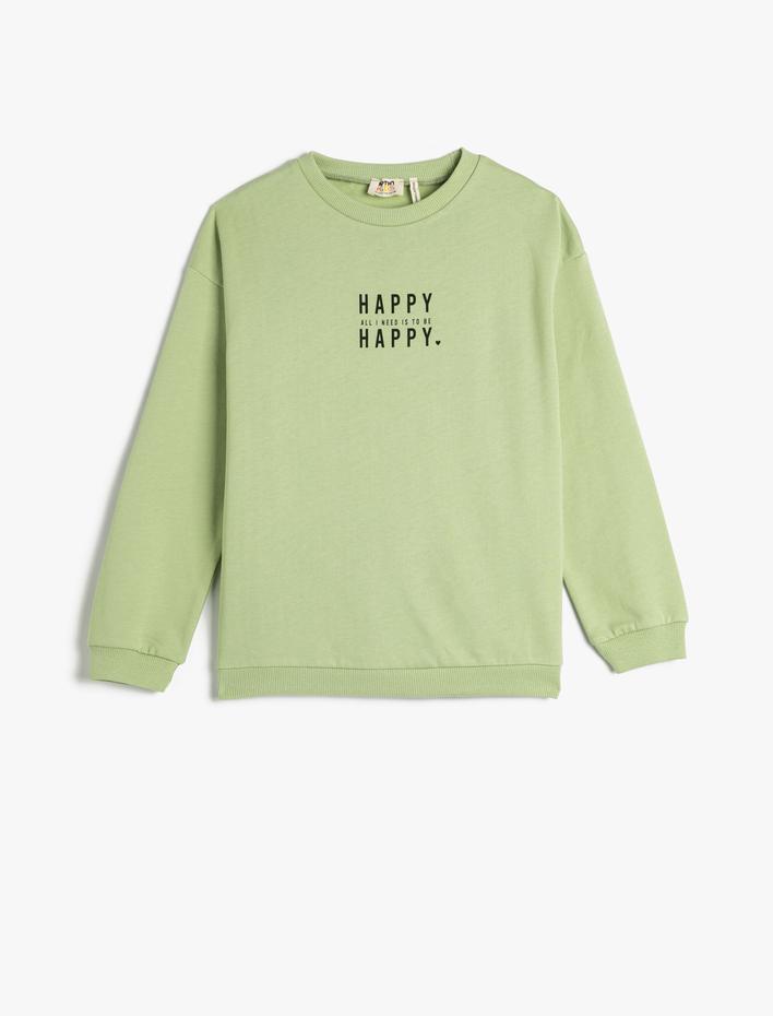 Kız Çocuk Sweat Baskılı Slogan Temalı Uzun Kollu Bisiklet Yaka