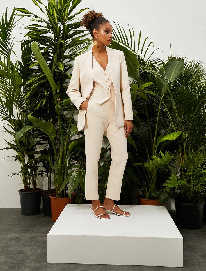  Düz Paça Kumaş Pantolon Dikiş Detaylı Yandan Fermuarlı