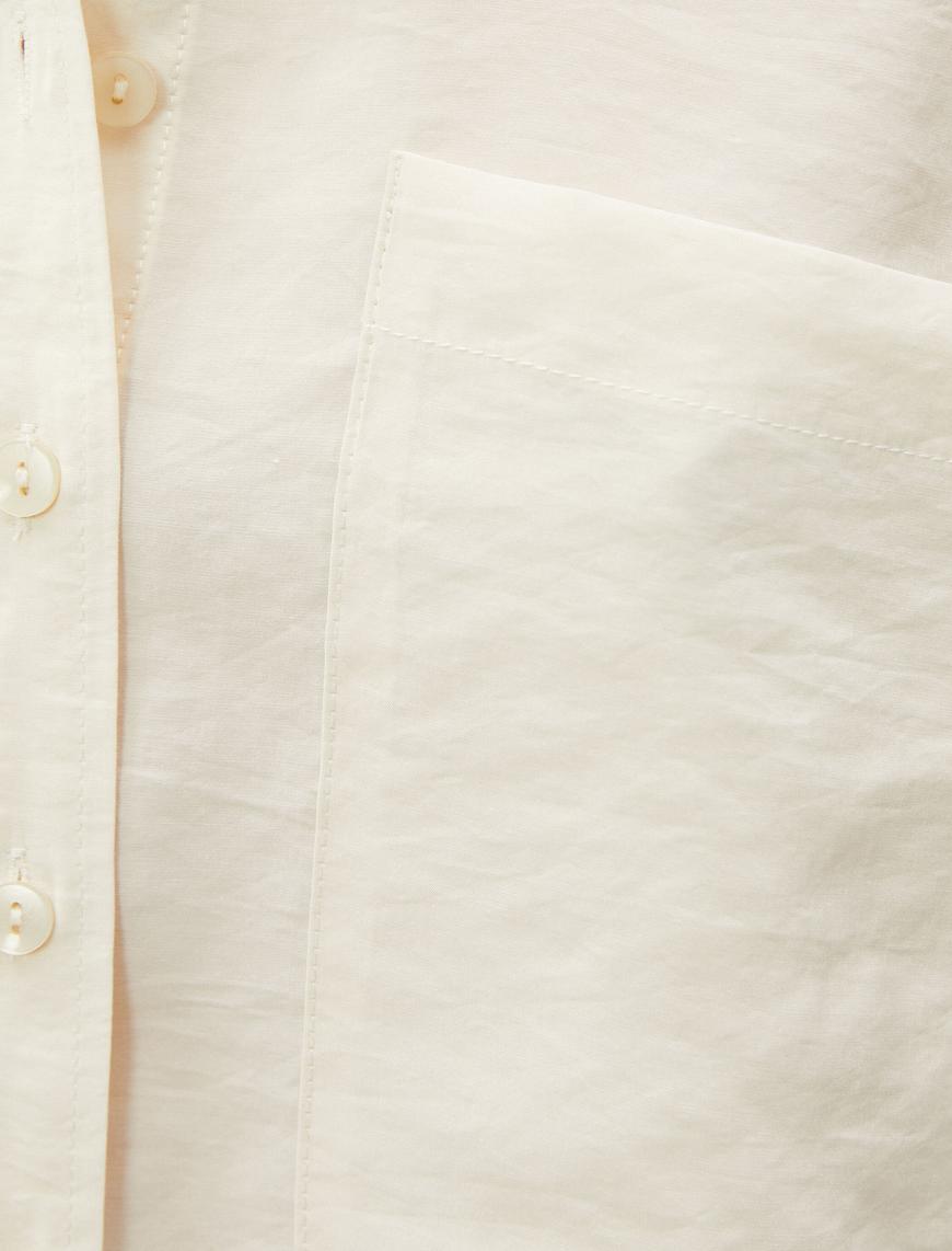   Oversize Crop Gömlek Cepli Kısa Kollu Modal Karışımlı