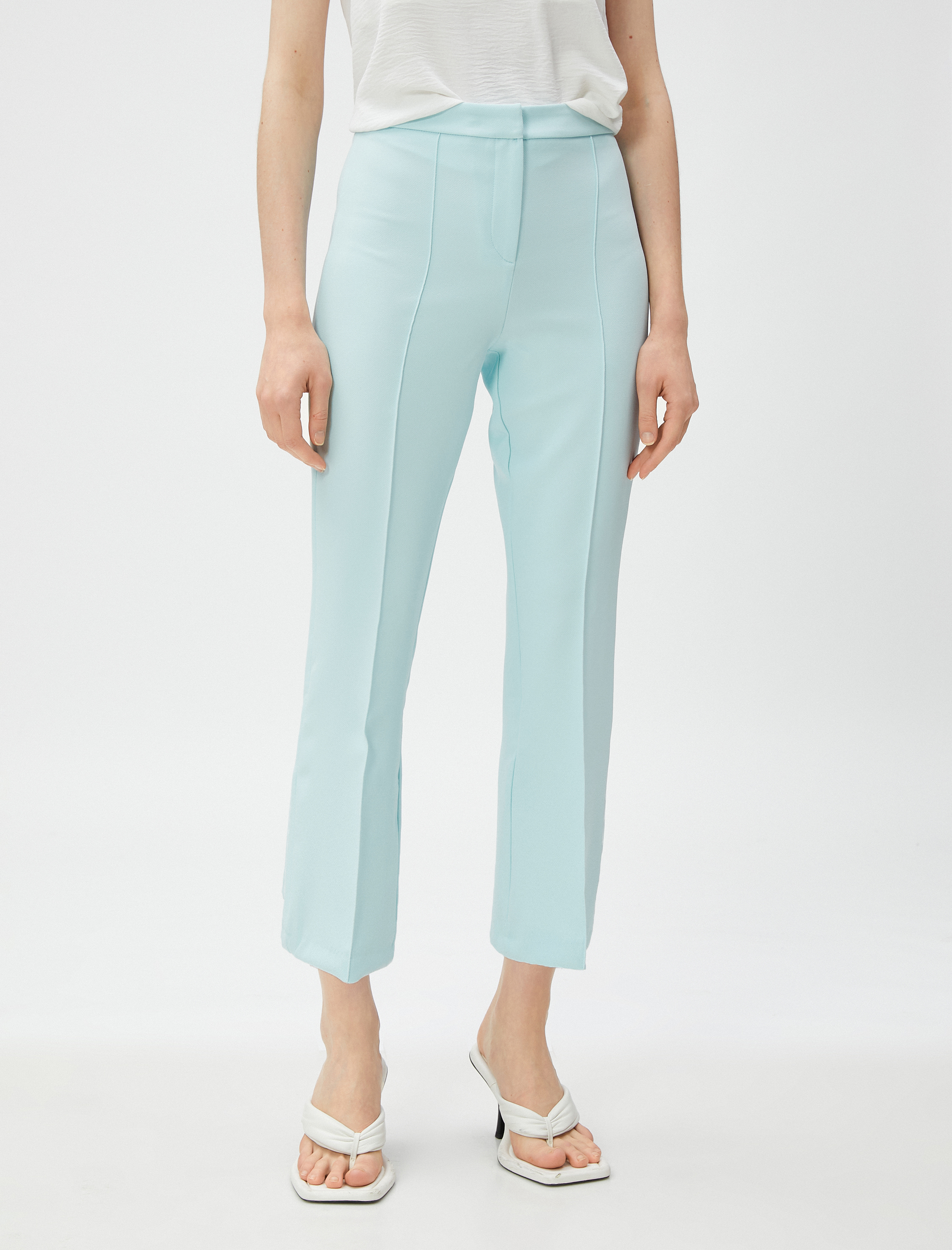   Crop Pantolon Nervürlü Yüksek Bel